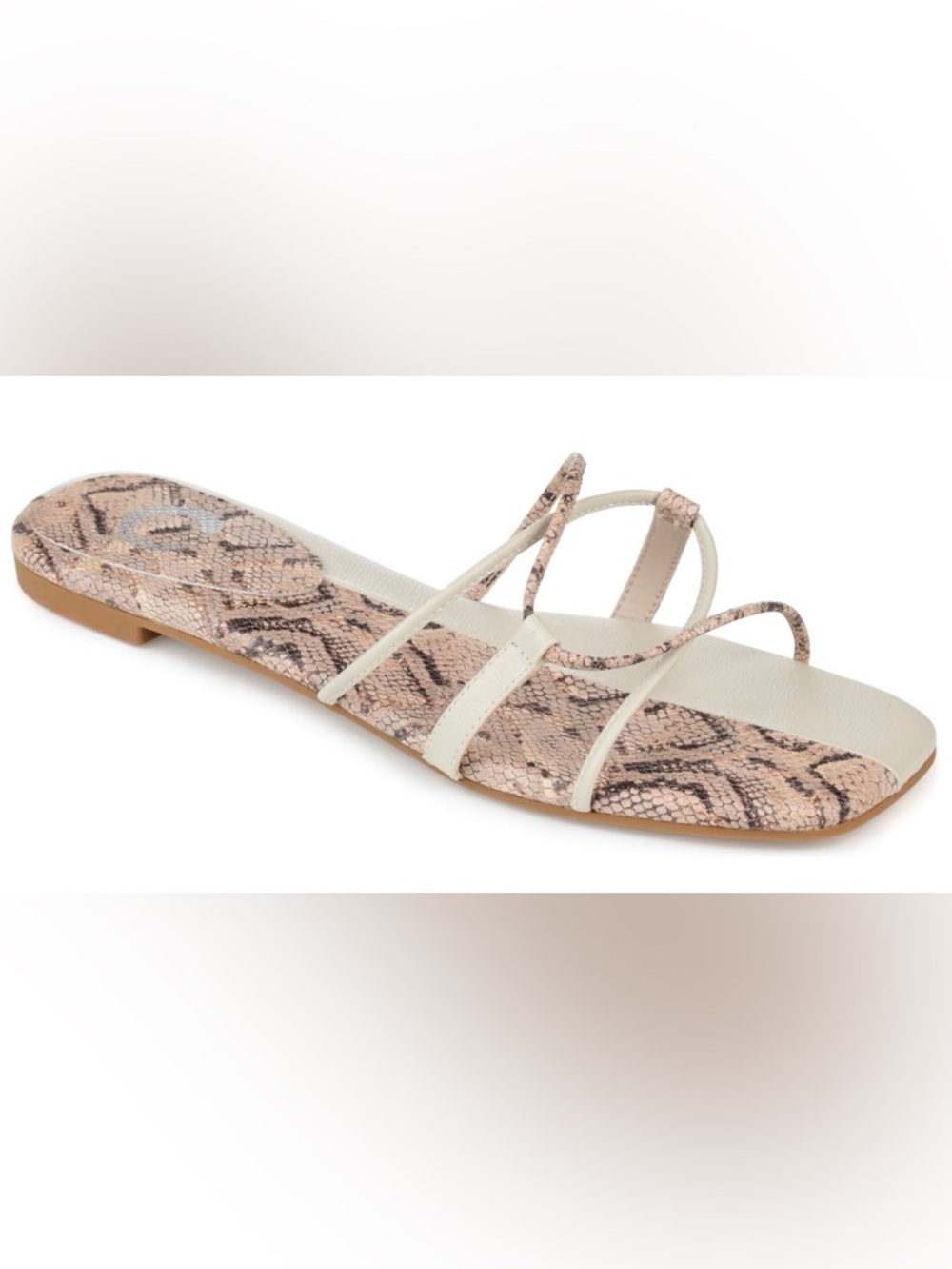 Journee Collection Beige Snake-Print Strappy Flat Sandal